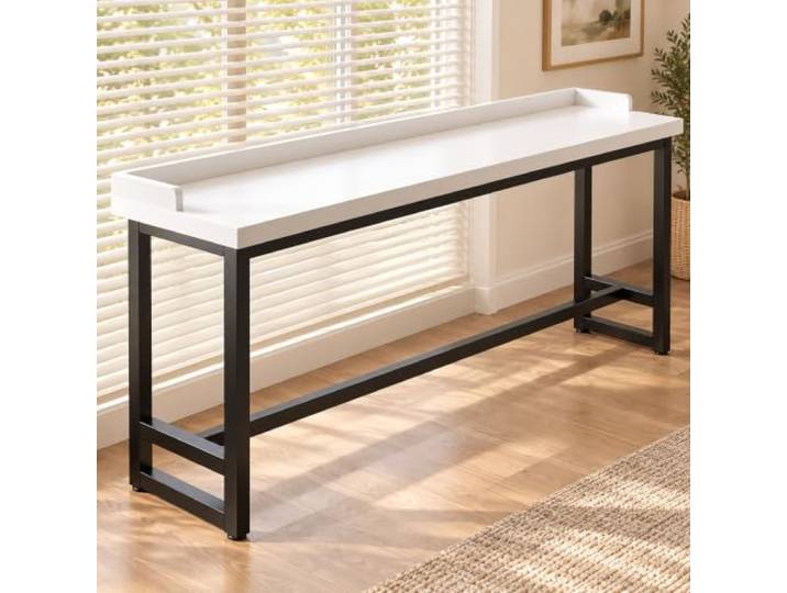 Schmaler Bartisch aus Massivholz mit Stahlgestell Fünf Farbtöne und zwei Tischplattenvarianten für den Alltag(White-A,63*15.7*40.9in)
