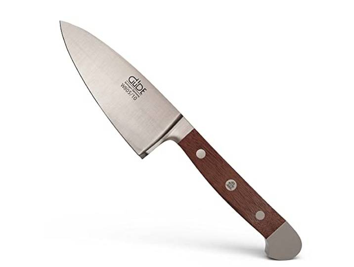 Güde Solingen - Hartkäsemesser Käsemesser geschmiedet, 10 cm, Walnussholz, ALPHA WALNUSS, Doppelkropf, Handmade Germany