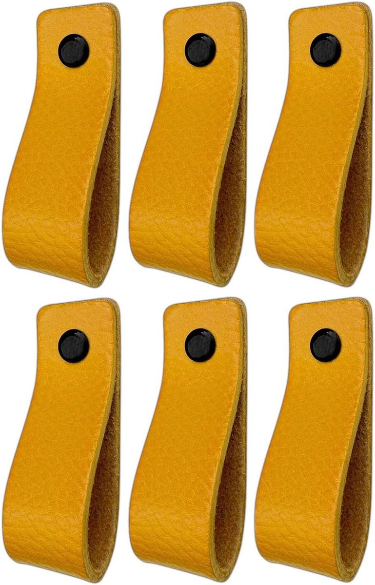 Set van 6 okergele leren handgrepen voor keuken, badkamer en houten kasten, 165 x 25 cm