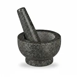 Relaxdays Granit Mörser mit Stößel, robust & langlebig, Gewürze, Kräuter, polierter Steinmörser, Ø 13 cm, 250 ml, grau