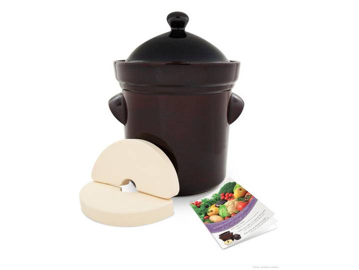 Bunzlauer Keramik Fermentationsglas Bunzlauer Keramik Gärtopf 25L inkl. Deckel + Stein + Rezeptheft, braun, Keramik