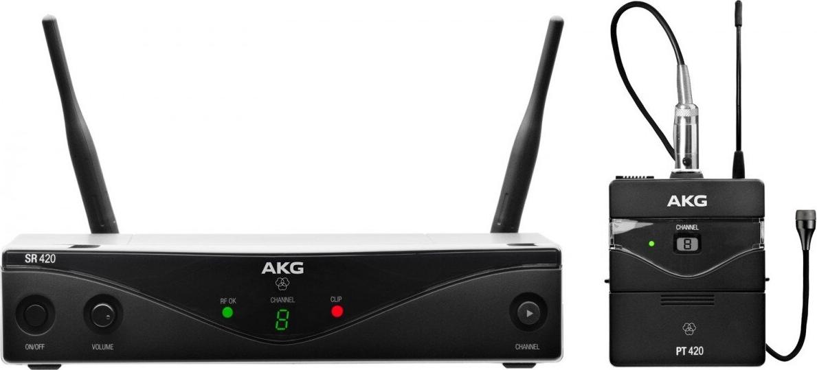 AKG WMS 420 Drahtlossystem UHF Full Diversity mit Ansteckmikrofon, Taschensender und Empfänger für gesprochenes Wort