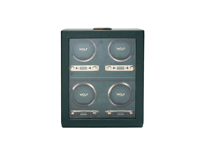 Uhrenbeweger „British Racing Watch Winder“ für 4 Armbanduhren Leder Dunkelgrün WOLF