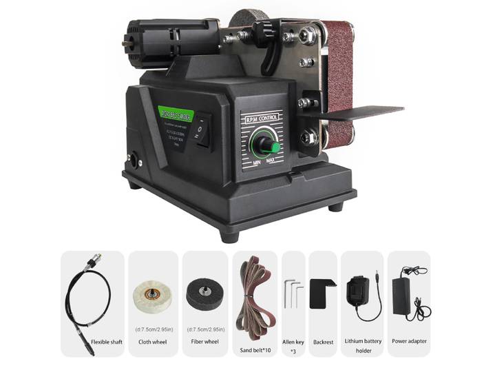 Allsome Mini ponceuse à bande, ponceuse électrique 180 W avec 10 bandes abrasives 533 x 30 mm, adaptée à la batterie Makita 18 V