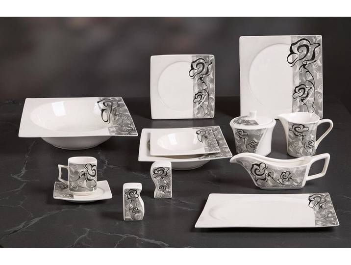 Tullip Kombiservice (43-tlg), 6 Personen, Elegantes Geschirrset für Tafel & Kaffee Designed Germany