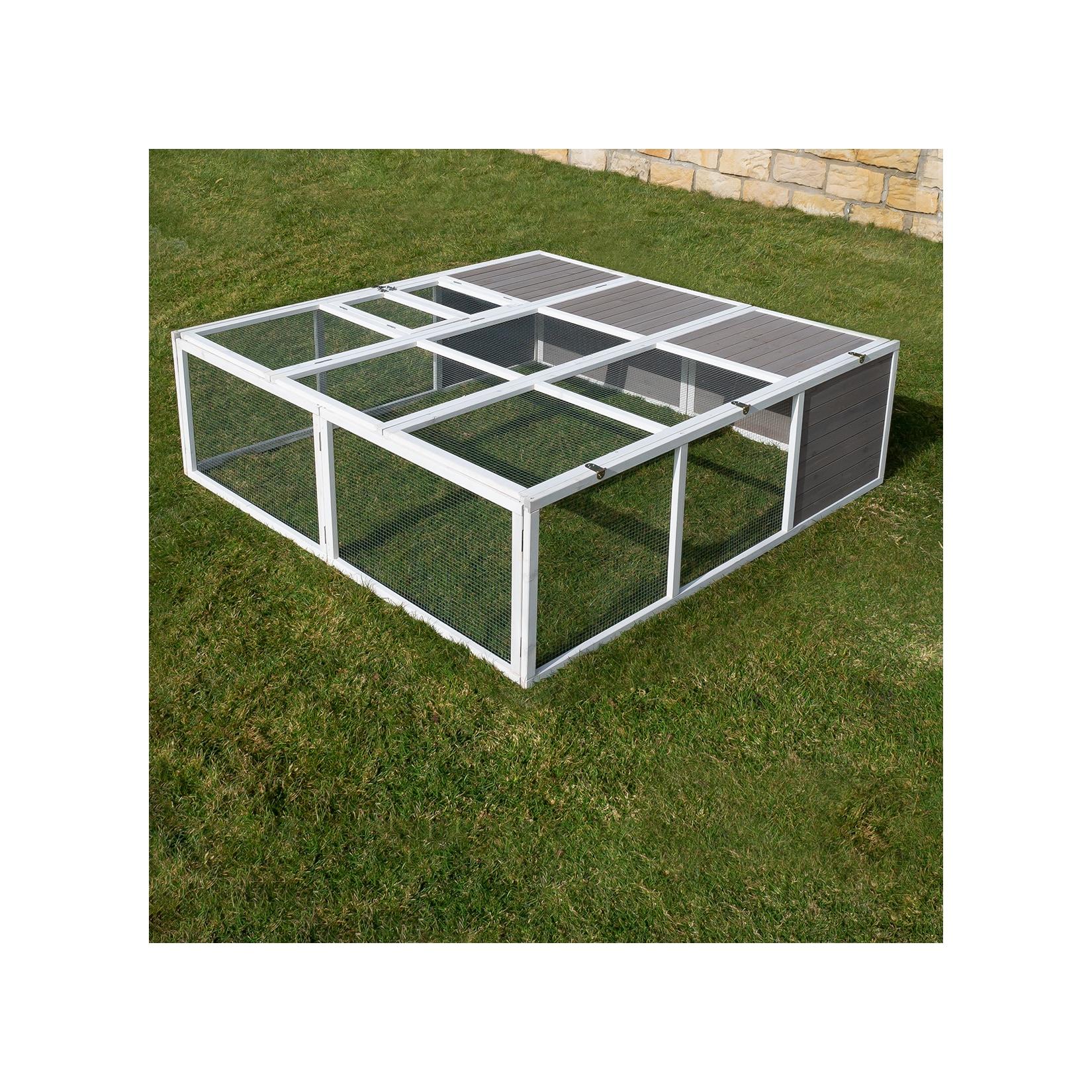 MyAnimal Hasenstall MH-06 Freilaufgehege, Kaninchenstall XXL, mit Unterstand, Simple-Fold, Vollholz (Grau)