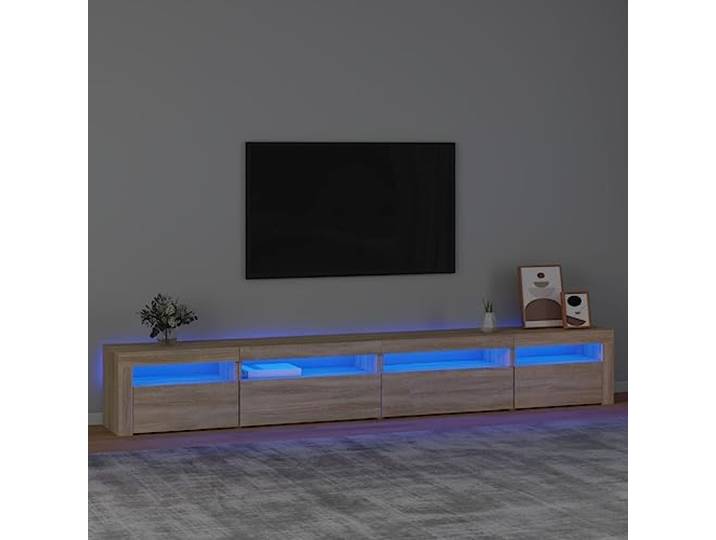TV Unterschrank mit LED Beleuchtung Sonoma Eiche 270x35x40 cm Möbel aus Holzwerkstoff mit RGB bunten Lichtern und Stauraum