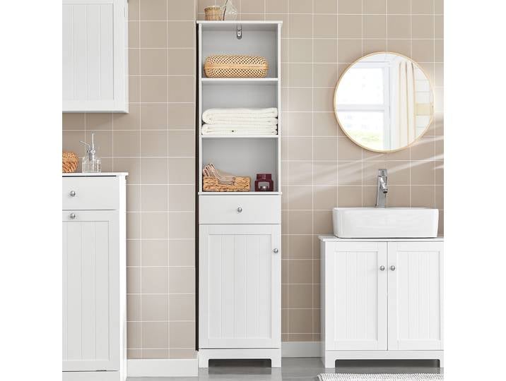 SoBuy BZR17 meuble de salle de bain étagère de salle de bain meuble de salle de bain avec 3 compartiments ouverts, 1 tiroir et 1 porte
