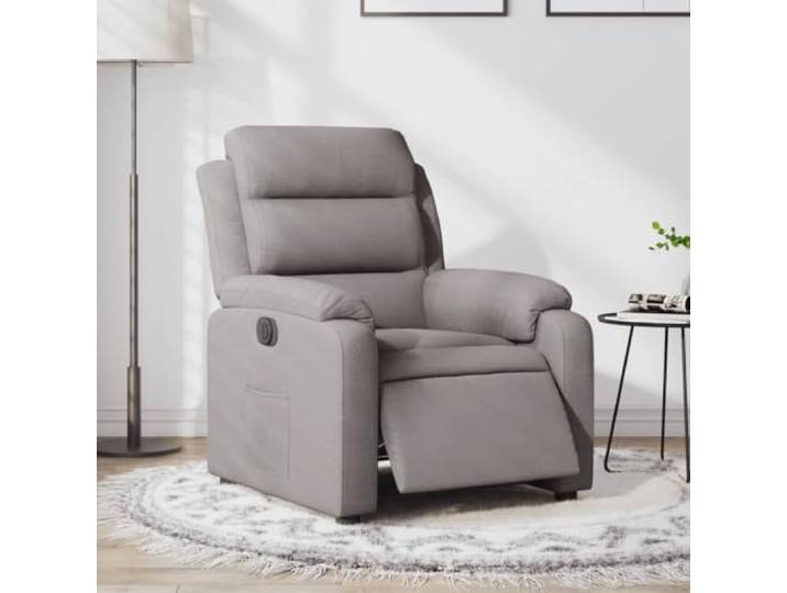 HEFZGDB Elektrischer Relaxsessel mit Liegefunktion und Seitentasche, Taupe Stoffbezug, Automatische Verstellung bis 135 Grad, Bequem und Stabil