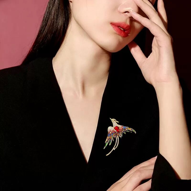 INF Broche Phoenix en émail Jaune