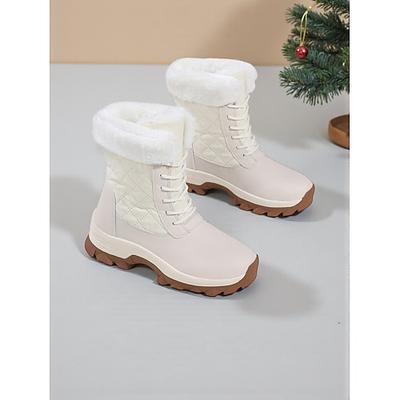 Wasserdichte Damen-Schneestiefel mit Kunstfellfutter – gesteppte Schnürstiefel für kaltes Wetter und Outdoor-Aktivitäten