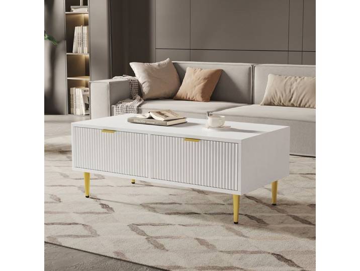 Table basse salon avec 2 tiroirs Style moderne Rayures blanche 100x50x40cm