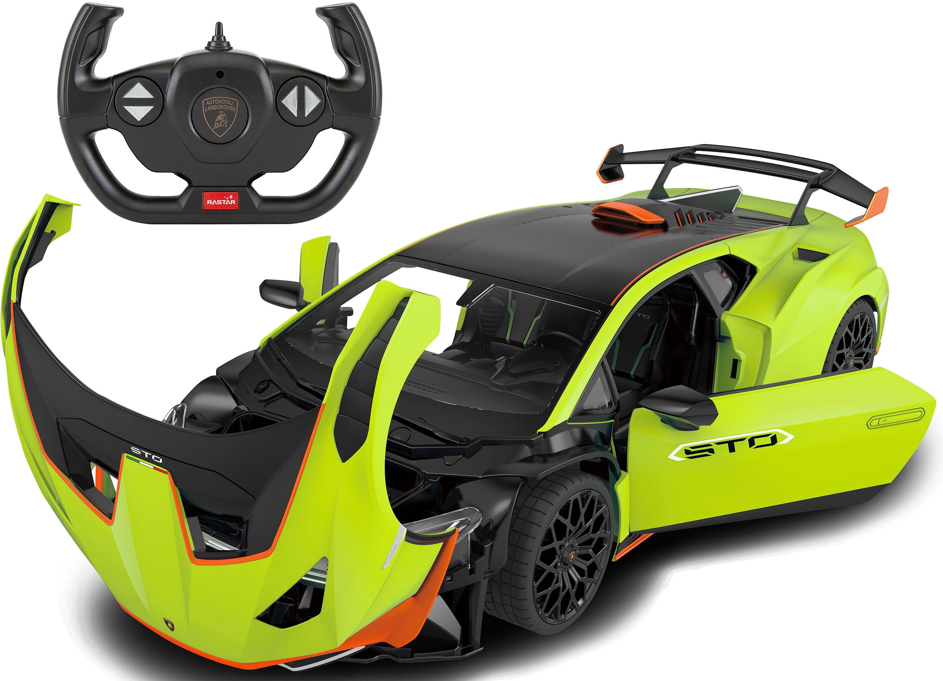 RC-Auto JAMARA "Deluxe Cars, Lamborghini Huracán STO 1:14, grün - 2,4 GHz", grün, Fernlenkfahrzeuge, KinderB:16cm H:8,9cm T:32,5cm, RC-Auto, mit LED-Lichtern, B:16cm H:8,9cm T:32,5cm