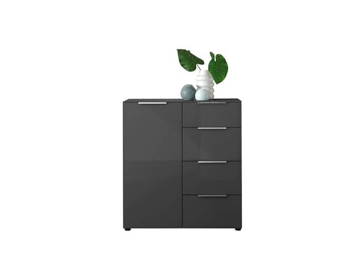SANTORIN Kommode Anthrazit mit Glasfront 90 x 99 x 40 cm (B/H/T)