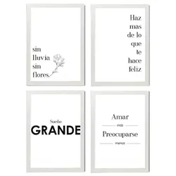 POSTER Set mit 4 Glücklich TypografieStil A3 Weißer Rahmen