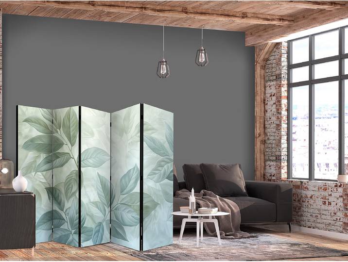 Paravent grandes feuilles vertes 1 face Autres Multicolore 225 x 172cm
