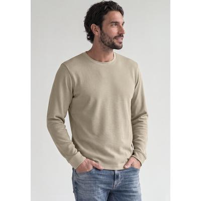Langarmshirt STREET ONE MEN, Herren, Gr. 3XL, beige (classic beige), Web, 82% Baumwolle, 15% Polyester, 3% Elasthan, unifarben, normal normal, Rundhals, abgesteppt, Shirts Langarmshirt, mit Struktur-Muster