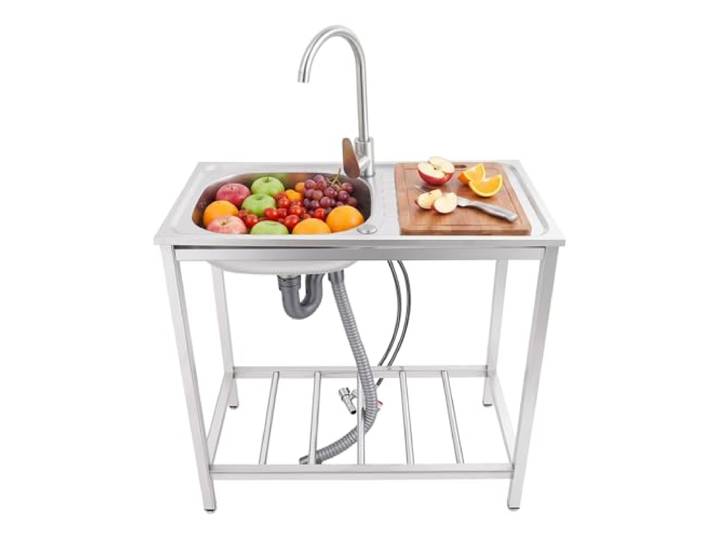 75 * 40 * 75cm 201 Edelstahl Freistehende Edelstahl-Küchenspüle, Galvanisierte Robuste Außenbereich Spüle, 88lbs Tragfähigkeit Tiefe Einzelspüle für Garten, Küche und Haushalt