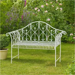 HTI-Living, Gartenbank, Metall Gartenbank Weiss romantisch nostalgisch