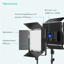 Wiltec Spectar LED Panel 5.2 Kit (Flächenleuchte, Studioleuchte, Videoleuchte), Dauerlicht, Schwarz