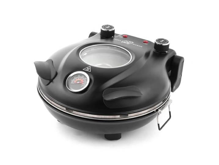 KLAIF Four à Pizza Électrique\, LM-noir 420 °C\, chaleur supérieure et inférieure réglables séparément\, pierre à pizza en céramique 31 cm\, 1200W