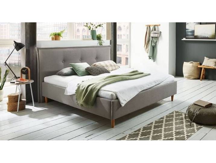 HOMELIV. Polsterbett Indore Komfort Webstoff 160x200 cm Hellgrau retro/vintage, höhenverstellbar
