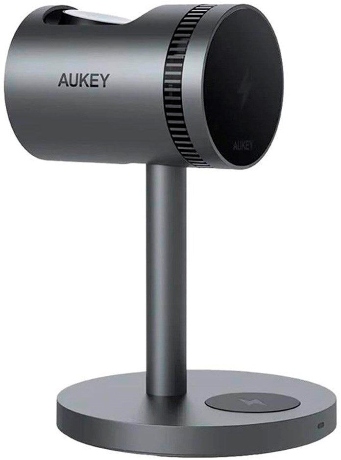 Aukey - MagFusion 3-i-1 Pro Qi2 - Trådløs Oplader - MagSafe Kompatibel - Grå