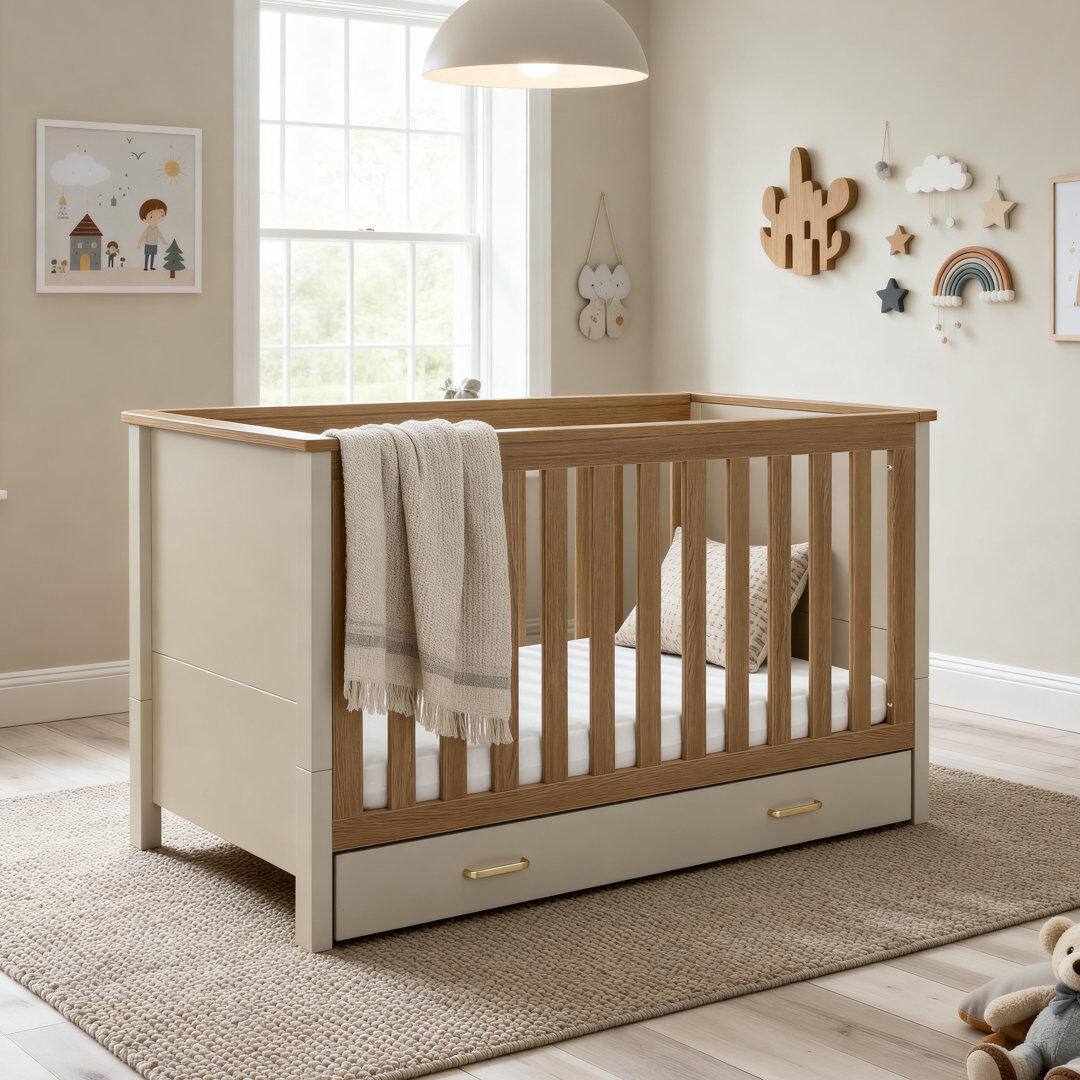 Babymore Mira Cot Bed - Cashmere Warm Oak Brown;Beige Standard