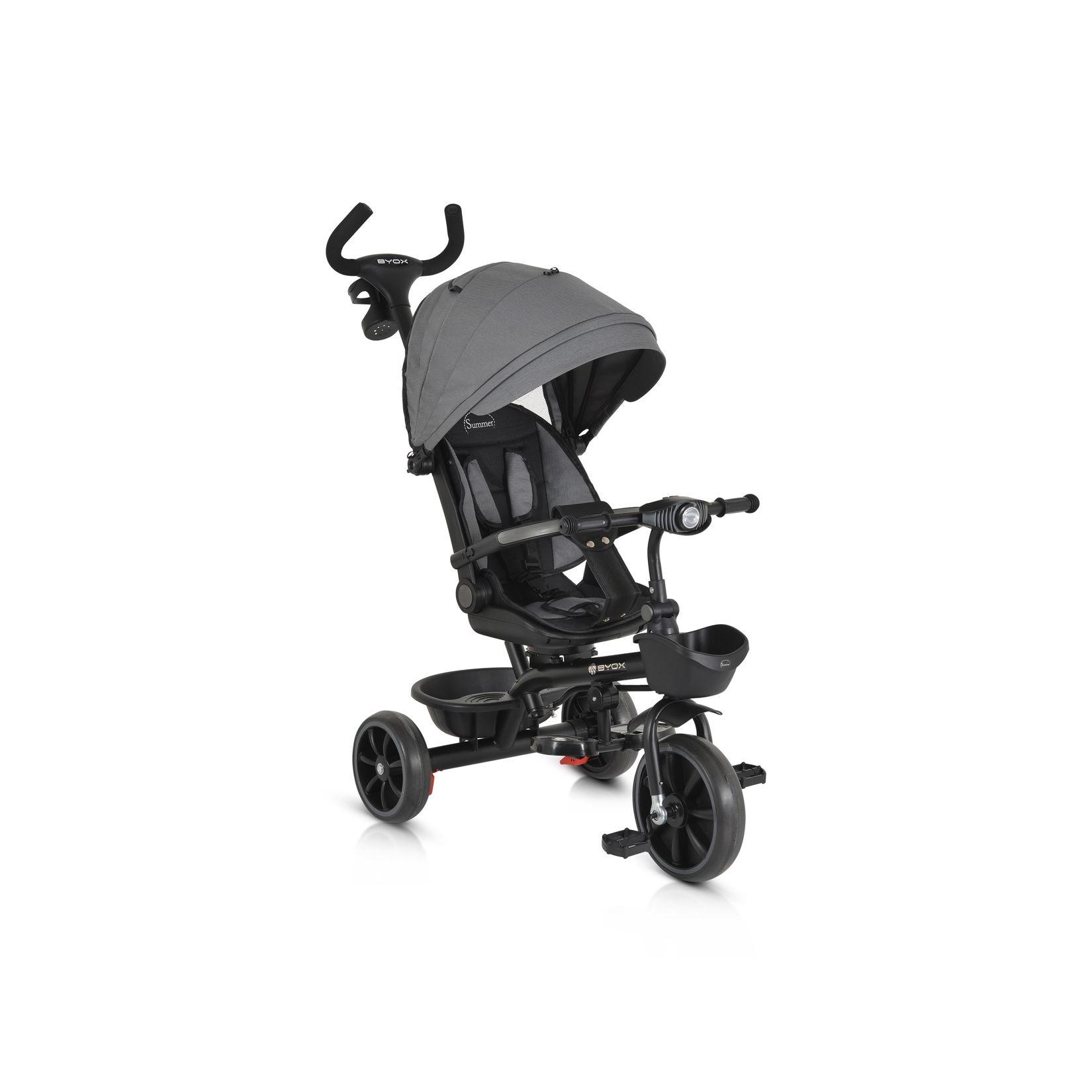 Byox Dreirad, Tricycle Summer, Fußstütze klappbar, Musik, Becherhalter, Körbe grau