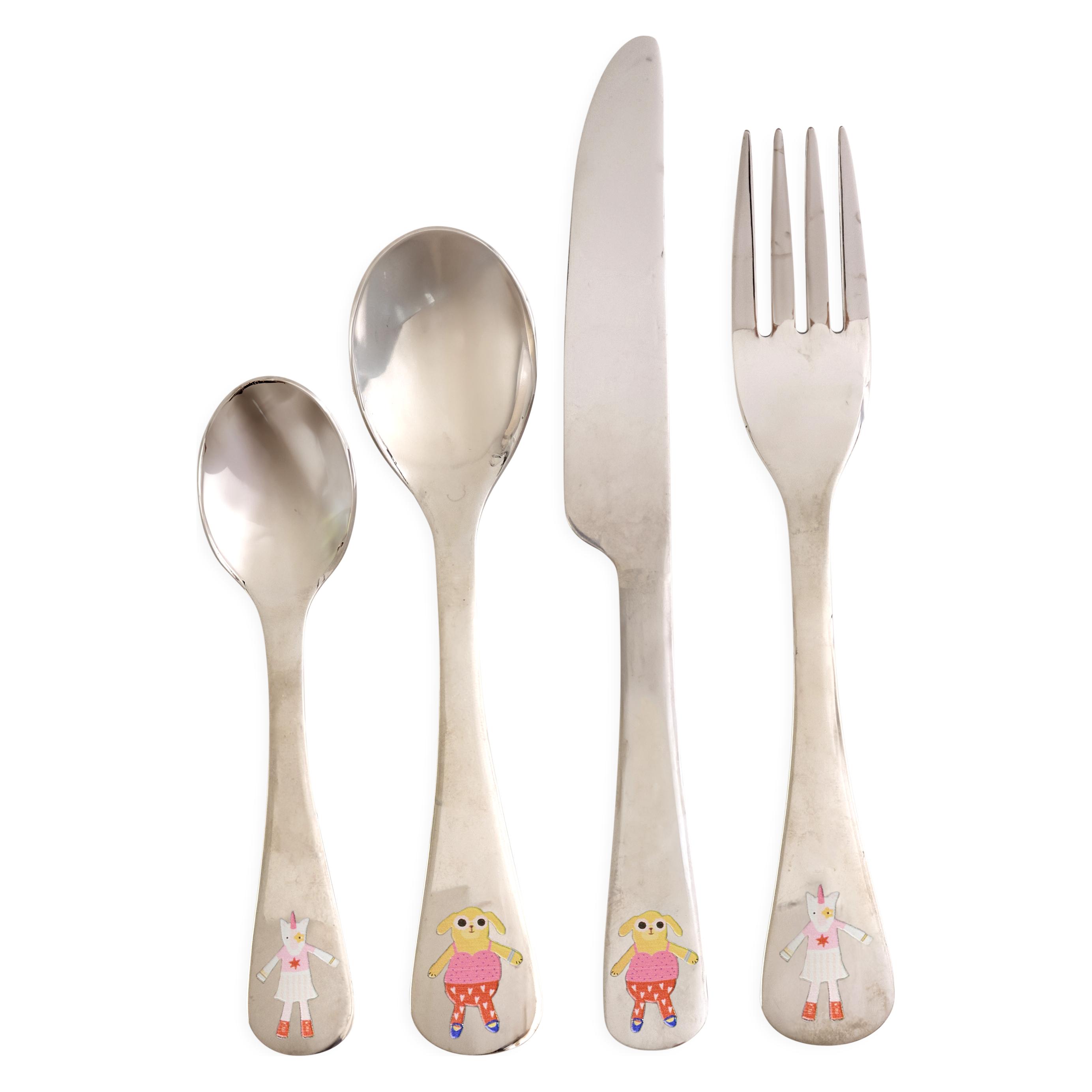 Rice - Stainless Steel Kids Cutlery Set - Unicorn and Dog Print (KICUT-UD)