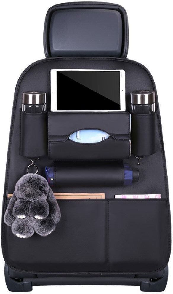 INCOVER Læder Bagsæde Organizer m. Opbevaring til Paraply, Drikkeflasker & Tablet - Sort