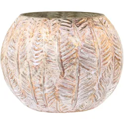 Chic Antique Hurricane Windlicht Gold mit Blattmuster, Ø30 x H10 cm, antik creme