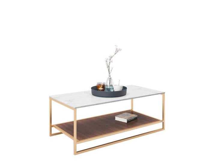 Couchtisch mit Ablagefläche Olivia, Weiß/Braun/Gold