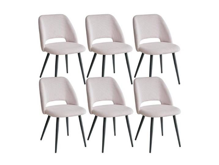 LuxusKollektion Esszimmerstuhl Esszimmerstuhl Küchenstuhl Cordstreifen Hohlrückendesign Beige 6er-Set