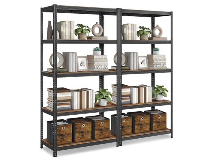 SONGMICS Schwerlastregal, 2er Set, 50 x 100 x 200 cm, je bis 600 kg Lagerregal für Kellerraum, Metallregal mit 2 x 5 verstellbaren Ablagen, Steckregal, Industrie-Design, Vintagebraun-Schwarz
