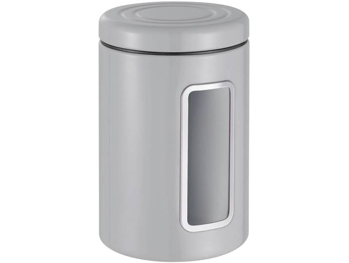 Vorratsdose WESCO Classic Line , grau, B:12,5cm H:18,9cm L:12,5cm, Stahlblech, Lebensmittelaufbewahrungsbehälter, Vorratsdose, Deckel mit Kunststoffring / Sichtfenster aus Acryl, 2 L
