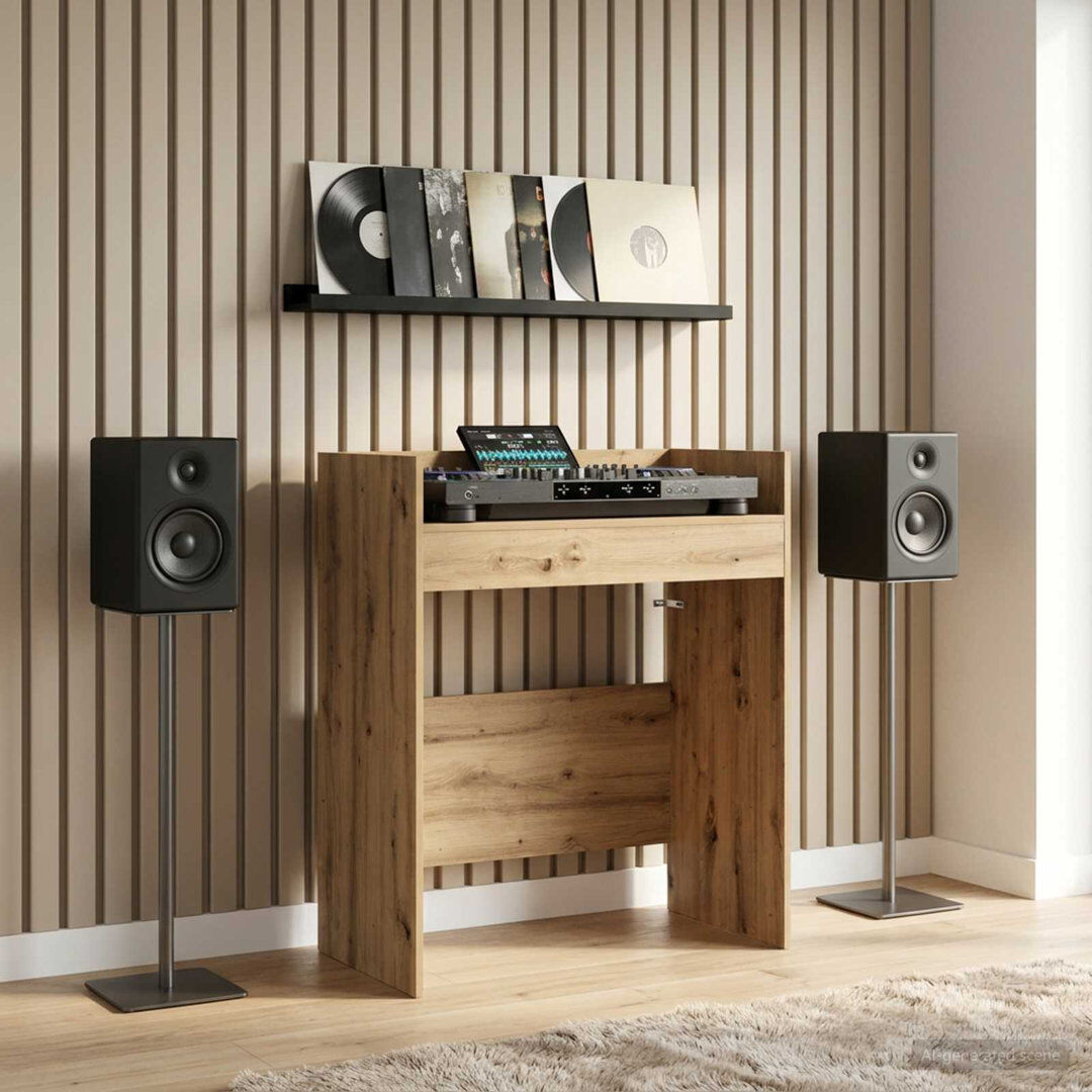Brayden Studio DJ Table Engineered Wood Modern Audio Table Music Workspace DJ Setup Home Artisan Oak 102cm H x 82cm W x 45cm D