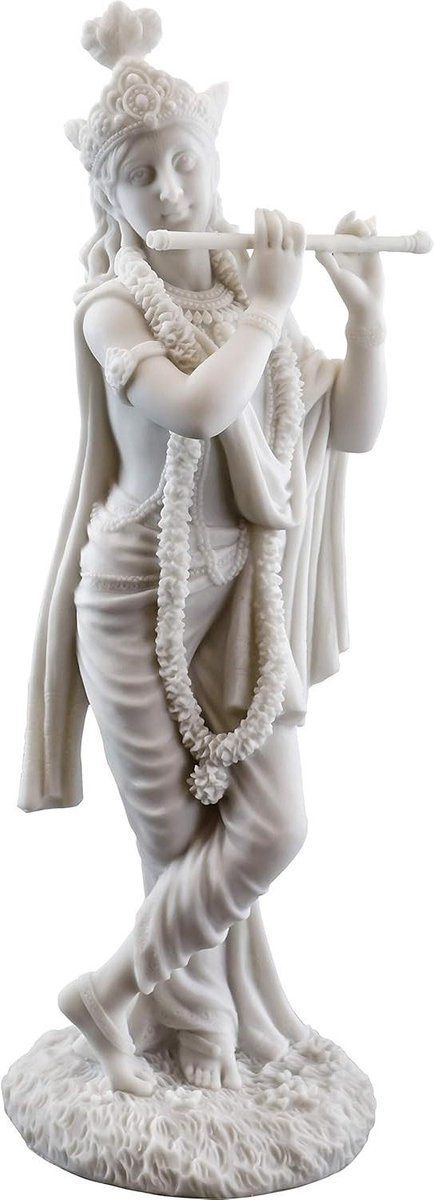 Krishna Standbeeld - Hindoe God sculptuur - Witte marmeren afwerking - Wit