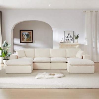 Abrihome "137.89"" Modern Chenille Comfy Sectional Cloud Sofa with Two Pillows"