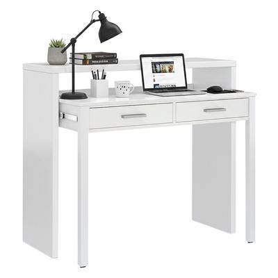 Dmora Konsolentisch Billings, Schreibtisch mit ausziehbarer Platte, PC-Schreibtisch mit 2 Schubladen, 99x36h88 cm, Weiß