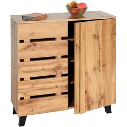 Kommode HWC-M46, Schrank Sideboard Anrichte Highboard, 2 Türen 88x80x34cm, naturfarben