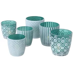 Boltze Windlicht Patty 6er-Set, H7-9 x ⌀7-9 cm, Petrol