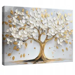 LEINWANDBILD Blumen Abstrakt Baum Gold Modern Leinwand Bilder 120x80
