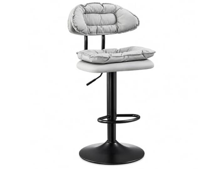 JSWHYBD 360° Drehbarer Barhocker, Höhenverstellbar mit Rückenlehne Gepolsterter Sitz, Fußstütze & Stabiler Sockel für Küche, Insel, Hausbar und Essbereich(Light Gray,Single)