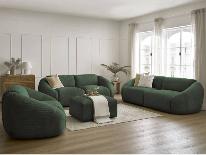 Ensemble canapé droit fixe 3 + 2 places + fauteuil TINA velours côtelé avec pouf