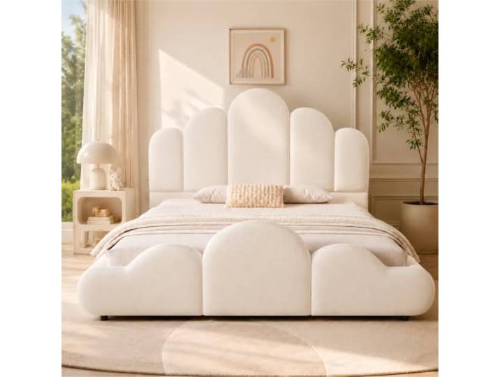 BXEYXE Polsterbett, Kinderbett 140 x 200cm, Bett mit gepolstertes Kopfteil, abgerundete Ecken, samt, beige