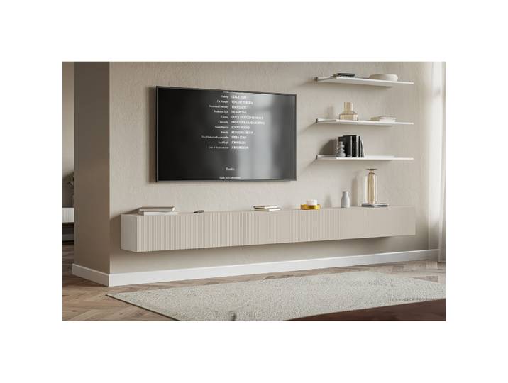 Hängender dreitüriger Veldio TV-Schrank mit geriffelter Front,