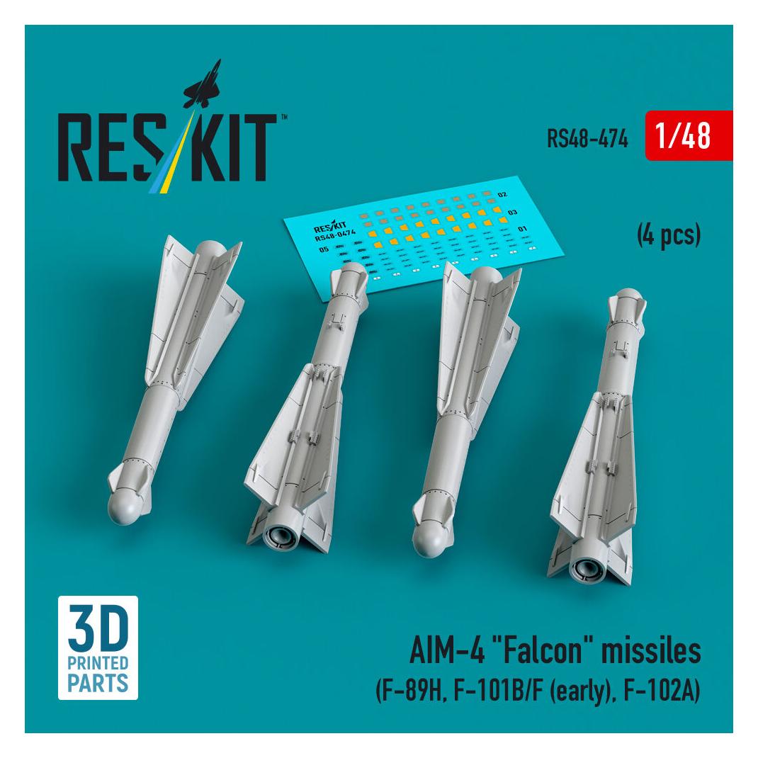 ResKit AIM-4 Falcon missiles (4 pcs) (F-89H, F-101B/F (early), F-102A) (3D Printed) (RS48-0474)