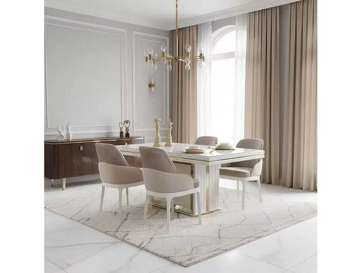 Xlmoebel Esszimmer-Set Design Esszimmer Set Beige Modern Esstisch 180x100 cm 4er Stühle Holz, (Esszimmer Set, 5-St., 5-tlg)