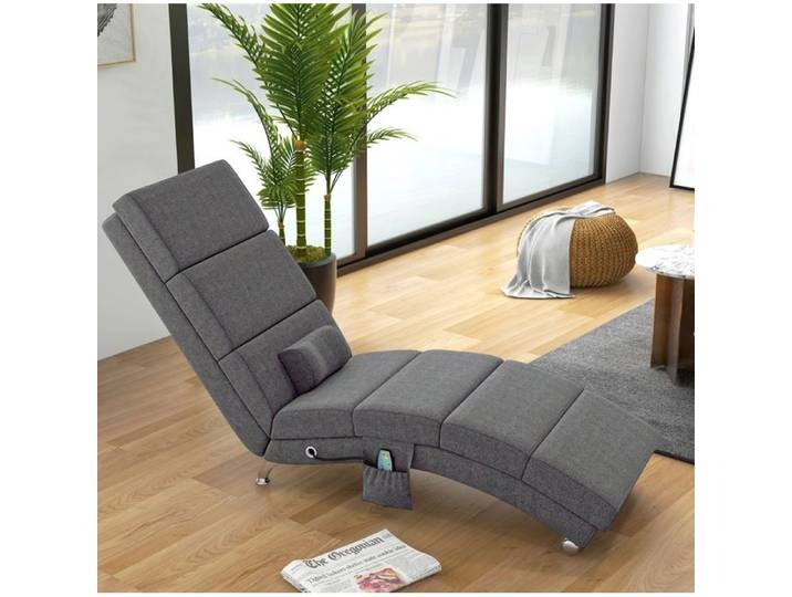 Fauteuil relax massant électrique - 8 points de vibration chauffage lombaire télécommande filaire - gris foncé
